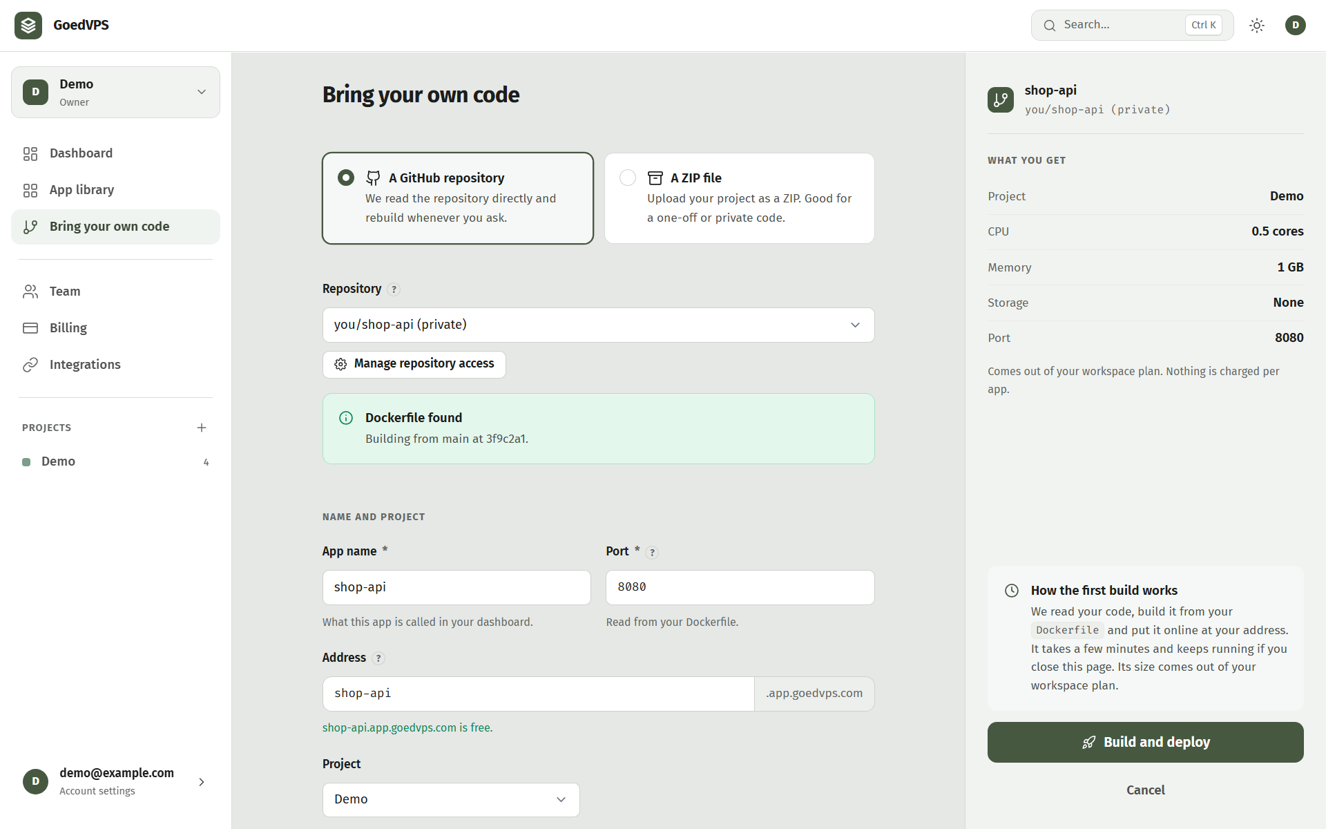 Deploying an app from a GitHub repository